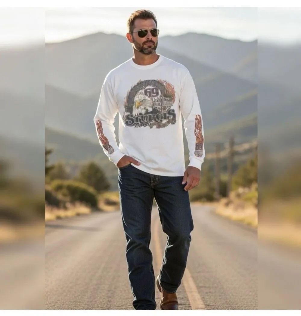 HARLEY-DAVIDSON 2009 69th Sturgis Long Sleeve Shirt XL Tshirt Devils Tower Run